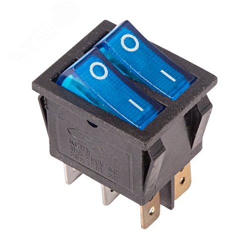 Выключатель клавишный 250V 15А (6с) ON-OFF синий с подсветкой ДВОЙНОЙ | 36-2411 | REXANT - REXANT