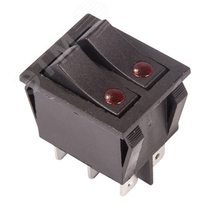 Выключатель клавишный 250V 15А (6с) ON-OFF черный с подсветкой ДВОЙНОЙ | 36-2430 | REXANT