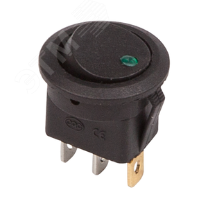 Выключатель клавишный круглый 12V 16А (3с) ON-OFF черный с зеленой подсветкой | 36-2583 | REXANT