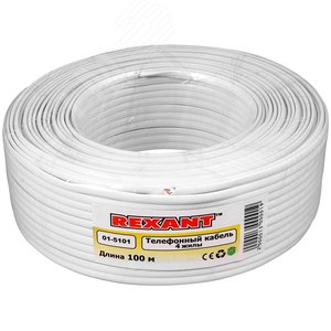 Rexant Телефонный кабель ШТЛП 4 жилы Cu, белый, 100м - фото 2