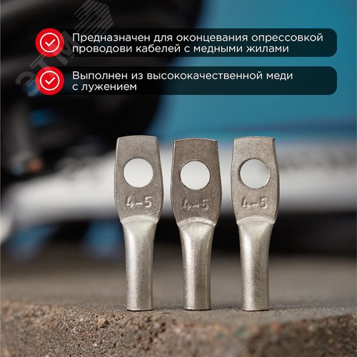 Наконечник ТМЛ 4-5-3 (4 кв мм -  5 мм) ГОСТ 7386-80, 10шт, REXANT 3