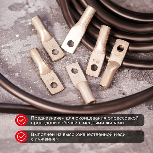 Наконечник ТМЛ 10-5-5 (10 кв мм -  5 мм) ГОСТ 7386-80 5шт, REXANT 3