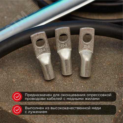Наконечник медный луженый ТМЛ 25–8–7 (25кв мм - 8мм) ГОСТ 7386-80, 10шт, REXANT - фото 3