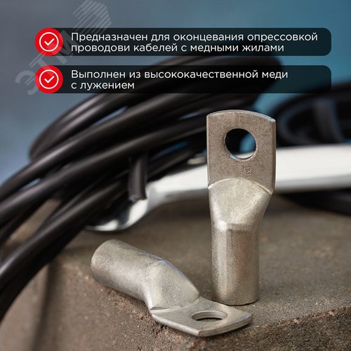 Наконечник медный луженый ТМЛ 95–12–15 (95кв мм - 12мм) ГОСТ 7386-80 , REXANT - фото 2