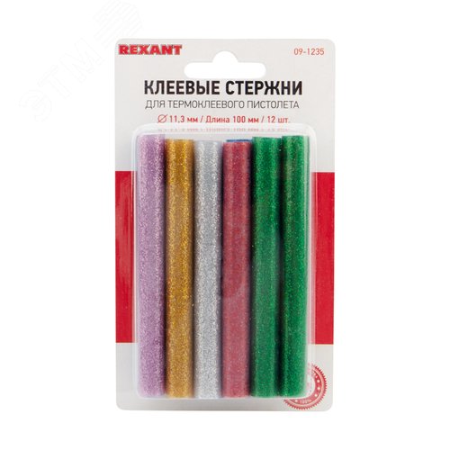 Стержни клеевые диаметр 11 мм, 100 мм, цветные с блестками (упак - 12 шт.) - фото 3