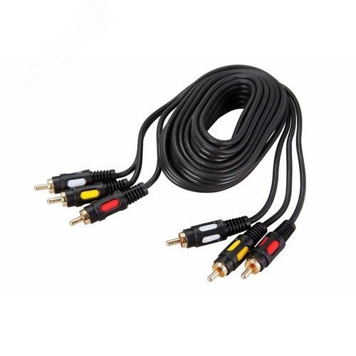 Шнур 3 RCA - 3 RCA, 1.5 м., черный GOLD - фото 2