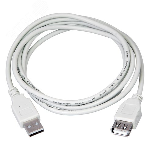 Шнур USB 2.0 (шт. USB А - гн. USB А) 3м, - фото 2