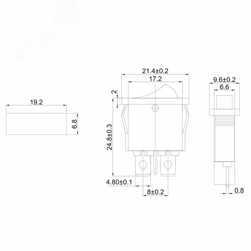 Выключатель клавишный 250V 6А (2с) ON-OFF красный Mini | 36-2051 | REXANT 2