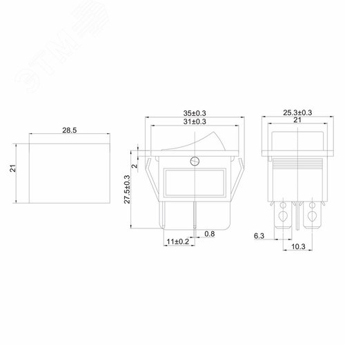 Выключатель клавишный 250V 20А (4с) ON-OFF красный с подсветкой | 36-2340 | REXANT - фото 2