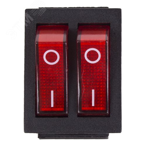 Выключатель клавишный 250V 15А (6с) ON-OFF красныйс подсветкой ДВОЙНОЙ REXANT (etm36-2410) - фото 2
