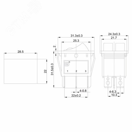 Выключатель клавишный 250V 15А (6с) ON-OFF черный с подсветкой ДВОЙНОЙ | 36-2430 | REXANT 2
