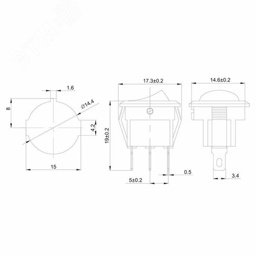 Выключатель клавишный круглый 250V 3А (3с) ON-OFF синий с подсветкой Micro | 36-2531 | REXANT - фото 2
