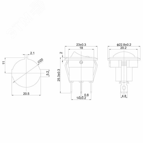 Выключатель клавишный круглый 12V 16А (3с) ON-OFF черный с зеленой подсветкой | 36-2583 | REXANT 2