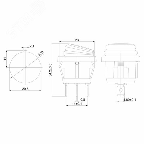 Выключатель клавишный круглый 250V 6А (3c) ON-OFF зеленый с подсветкой ВЛАГОЗАЩИТА | 36-2597 | REXANT 2