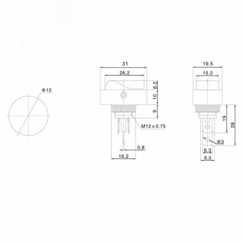 Выключатель клавишный 12V 20А (3с) ON-OFF черный ОВАЛ с красной LED подсветкой | 36-2670 | REXANT - фото 2