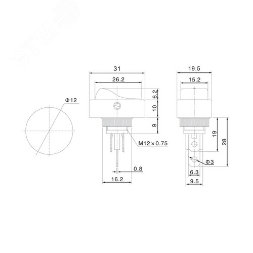 Выключатель клавишный 12V 20А (3с) ON-OFF черный ОВАЛ с зеленой LED подсветкой | 36-2673 | REXANT 2