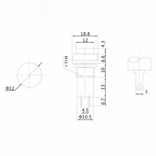 Выключатель-кнопка 250V 1А (2с) ON-OFF зеленая | 36-3032 | REXANT 2