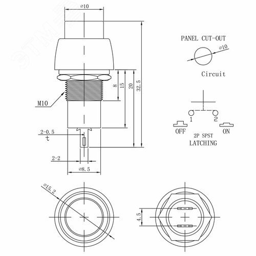 Выключатель-кнопка 250V 1А (2с) ON-OFF красная Micro | 36-3070 | REXANT - фото 2