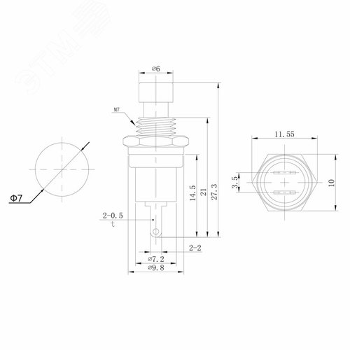 Выключатель-кнопка  металл 220V 2А (2с) (ON)-OFF  ?7.2  черная  Micro  REXANT - фото 2