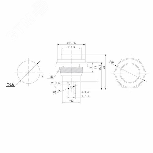 Выключатель-кнопка металл 250V 2А (2с) (ON)-OFF ?16.2 красная | 36-3351 | REXANT - фото 2
