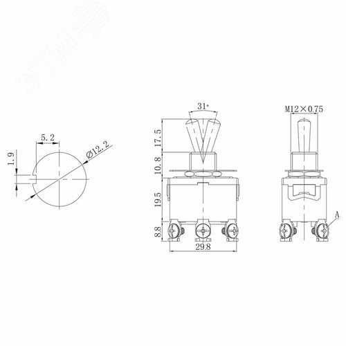 Тумблер 250V 15А (6c) ON-OFF-ON двухполюсный | 36-4132 | REXANT - фото 2
