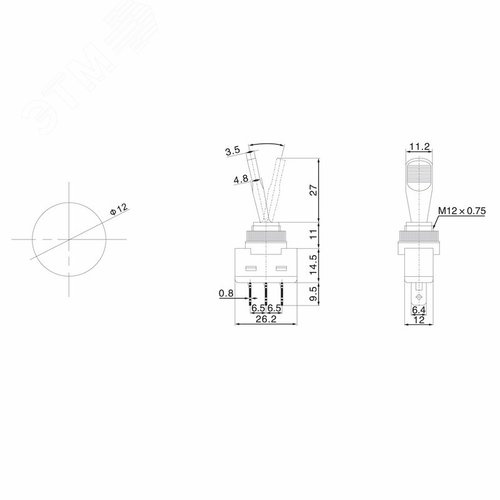 Тумблер 12V 20А (3c) ON-OFF однополюсный с желтой подсветкой | 36-4372 | REXANT - фото 2