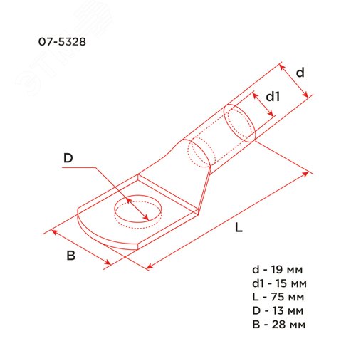 Наконечник медный луженый ТМЛ 95–12–15 (95кв мм - 12мм) ГОСТ 7386-80 , REXANT - фото 3