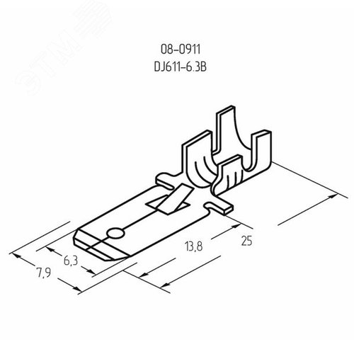 Клемма плоская штекер 6.3 мм 0,5-1.5 кв мм (РП-п 1.5-(6.3) L = 25,5 мм), REXANT 2