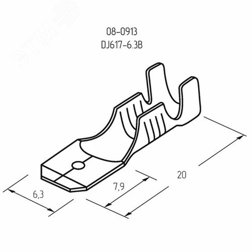 Клемма плоская штекер 6.3 мм 0,5-1.5 кв мм (РП-п 1.5-(6.3) L = 20 мм), REXANT 2