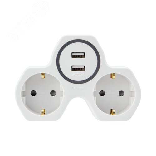 Разветвитель двойник 16 А с заземлением 2 USB порта 2,4 А белый - фото 3