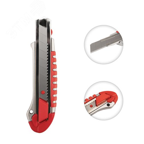 Нож с сегмент лезвием 25мм, металл обрезин корпус, с доп замком на лезвии 4