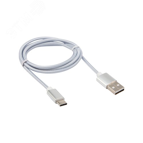 Кабель USB-Type-C, 2,4A, nylon, silver, 1mУстройство зарядное, 18-1884, - фото 3