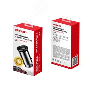 Автозарядка в прикуриватель АЗУ USB-A+USB-C 2.4 A черная - фото 2