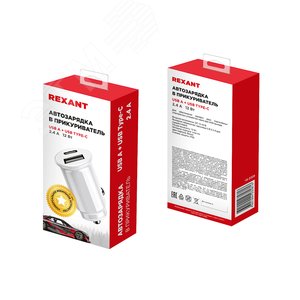 Автозарядка в прикуриватель АЗУ USB-A+USB-C 2.4 A белая - фото 3