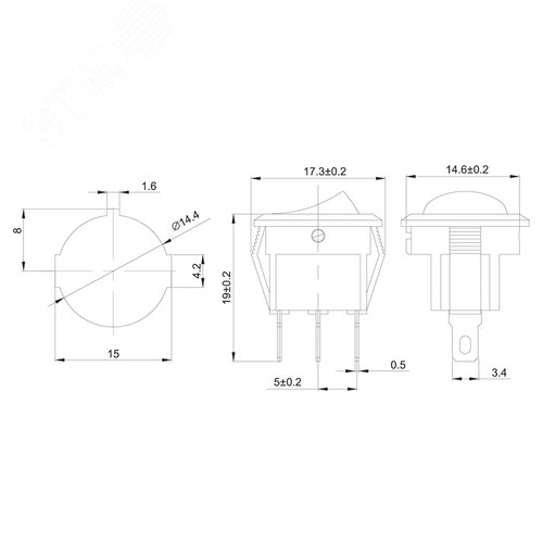 Выключатель клавишный круглый 250V 3А (3с) ON-OFF красный с подсветкой Micro (RWB-106, SC-214) Индивидуальная упаковка 1 шт | 36-2530-1 | REXANT - фото 2