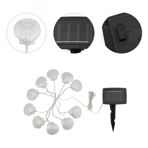 Каскад Lamper Хранитель жемчужины LED 4 м с выносной солнечной панелью 2 м и аккумулятором, холодное белое свечение - REXANT