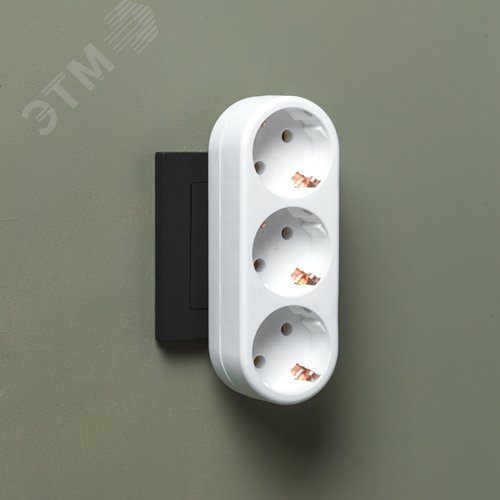 Тройник электрический линейный 16 А вертикальный с заземлением, белый 4