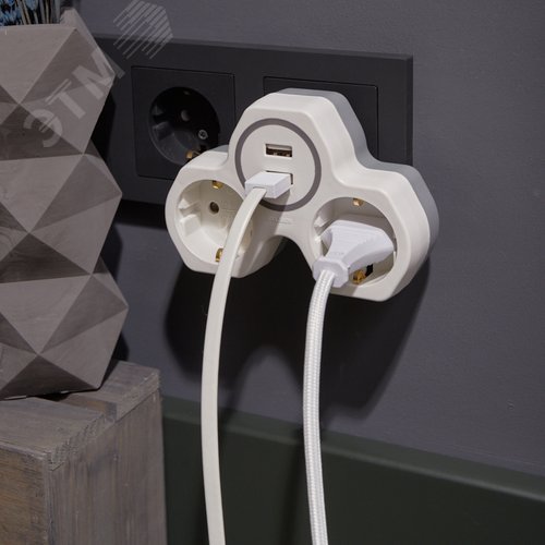 Разветвитель двойник 16 А с заземлением 2 USB порта 2,4 А белый - фото 4