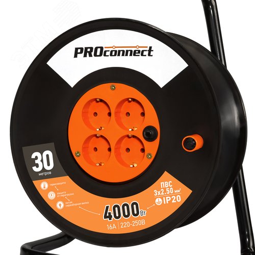 Удлинитель силовой на катушке 4 гнезда с/з 30 м 3х2,5 мм2 PROFESSIONAL 4