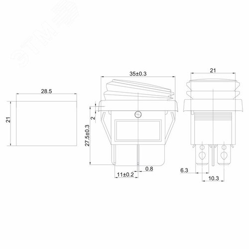 Выключатель клавишный 250V 15А (4с) ON-OFF красный с подсветкой ВЛАГОЗАЩИТА (RWB-507) (в упак. 1шт.) | 06-0307-C | REXANT 5