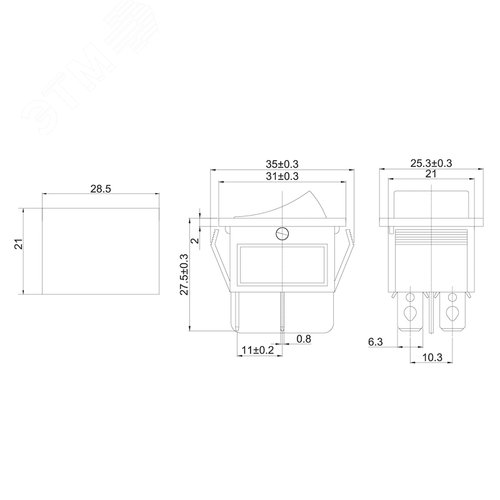Выключатель клавишный 250V 16А (4с) ON-OFF зеленый с подсветкой (RWB-502, SC-767, IRS-201-1) (в упак. 1шт.) | 06-0304-B | REXANT 3