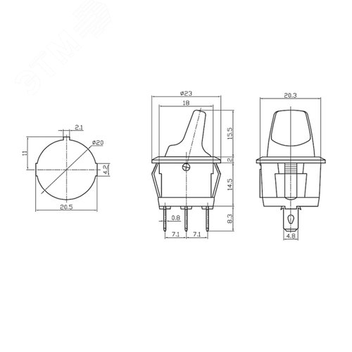 Выключатель клавишный круглый 12V 16А (3с) ON-OFF зеленый с подсветкой | 36-2593 | REXANT 6