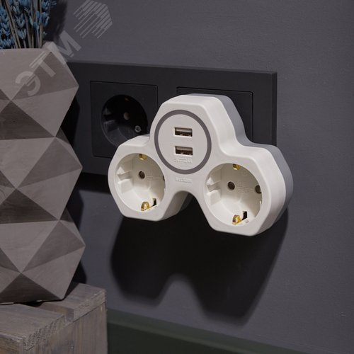 Разветвитель двойник 16 А с заземлением 2 USB порта 2,4 А белый - фото 7