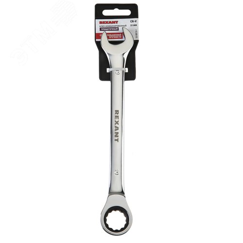 Ключ комбинированный трещоточный 19 мм, CrV, зеркальный хром 5
