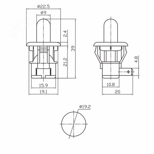 Выключатель-кнопка 250V 2.5А (2с) ON-(OFF) Б/Фикс белый (мебельная) | 36-3020 | REXANT 4
