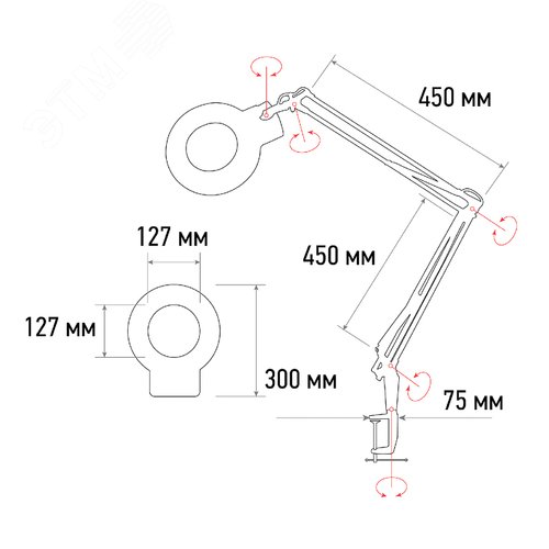Лупа на струбцине 5D с подсветкой 56 SMD LED, d-127мм, белая - фото 12