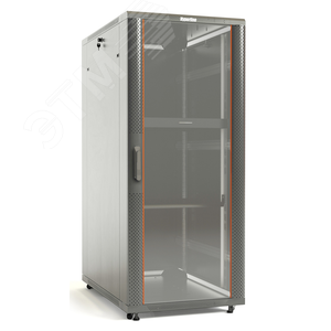 Шкаф напольный 19-дюймовый, 18U, 988x600х1000 мм (ВхШхГ), передняя и задняя распашные перфорированные двери (75%), ручка с замком, крыша нового типа, цвет серый (RAL 7035) (разобранный) TTB-1861-DD-RAL7035 - Hyperline