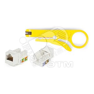 Вставка Keystone Jack RJ45(8P8C) категория 6 Dual IDC белая 25 шт + HT-318 инструмент для зачистки и разделки витой пары 110 тип (227429) - Hyperline