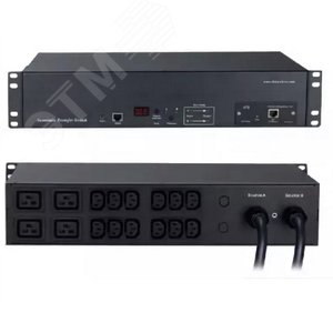 Блок розеток управляемый ATS 19, с SNMP-интерфейсом для IP-контроллера, горизонтальный, 2U, 12 розеток IEC320 C13, 4 розетки IEC320 C19, 220V, 32А, кабель питания 3х6.0 кв.мм, 3 м (229119) - Hyperline