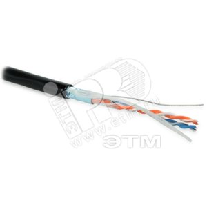 Кабель витая пара, экранированная F/UTP, категория 5, 2 пары (24 AWG), одножильный (solid), экран - фольга, внешний, PE, -40°C – +60°C, черный (500 м) (236275)